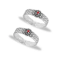 Taraash 92.5 Sterling Silver Floral Toe Rings image 3