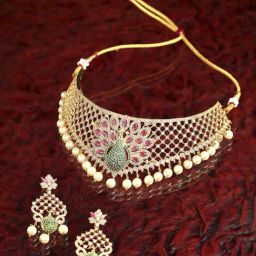 Zeneme Gold Plated Red AD Studded Jewellery Set-picture-22