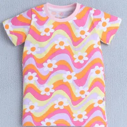 Bumzee Multi Cotton Graphic T-Shirt With Short for Girls image 2
