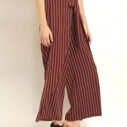Rare Maroon Striped High Rise Relaxed Fit Parallel Trousers image 3