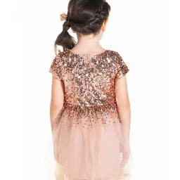 cherry crumble by nitt hyman Cherry Crumble by Niit Hyman Kids Peach Embellished Dress With Bow image 2