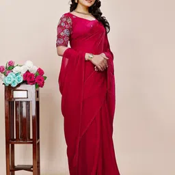 K 5 Fashion Embroidered Pure Chiffon Saree image 4
