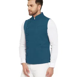 Hypernation Teal Regular Fit Waistcoat image 3