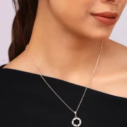 Prita by Priyaasi Rose Gold American Diamond & Crystal Studded Pendant & Earring Set image 2