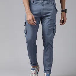 Roadster Men Blue Solid Cargo Trousers-image-97