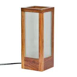 ExclusiveLane 10 Inch Modern Frosted Glass Table Lamp In Sheesham Wood image 3