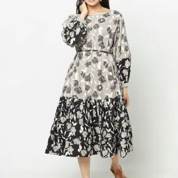 Fabindia Grey & Black Printed A-Line Dress image 1