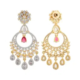 Voylla Gold Sparkling Elegance Royal Rajwada American Diamond Chand Bali Earrings image 5