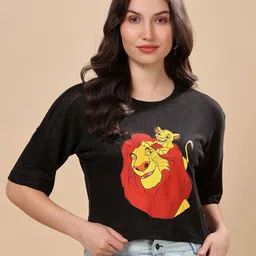 RANGRIWAZ Graphic Printed Round Neck Drop Shoulder Sleeves Linen crop T-shirt image 4