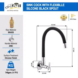 Gold Bell Soft Single Flow Brass Black Spout Flexible Sink Cock, Sinkcock-Soft-Black image 2
