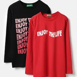 United Colors of Benetton Pack Of 2 Boys Typography Printed Round Neck Cotton T-shirts-picture-21