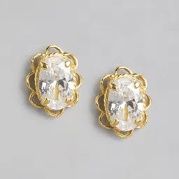 House of Pataudi 925 Sterling Silver 18KT Gold-Plated Cubic Zirconia Floral Shaped Studs image 5