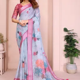 S B SONS CREATION Floral Pure Linen Saree-picture-32