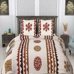 tundwal's White & Brown Floral 210 TC King Bedsheet with 2 Pillow Covers-picture-41