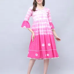 Merira Shibori Tie-Dye Dyed Pom Pom Bell Sleeve Pure Cotton Wrap Dress-picture-31