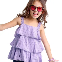 Babyhug 100% Rayon Woven Sleeveless Top with Lace & Frill Detailing Polka Dot Print - Light Purple-picture-25
