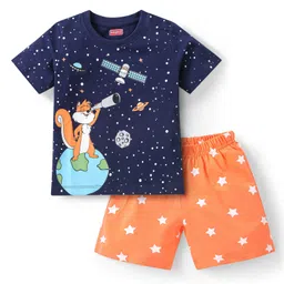 Babyhug Cotton Half Sleeves Night Suit With Space Print - Navy Blue-image-5