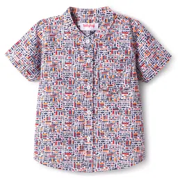 Babyhug Cotton Woven HalfSleeves Mandarin Collar Printed Shirt - White-picture-20