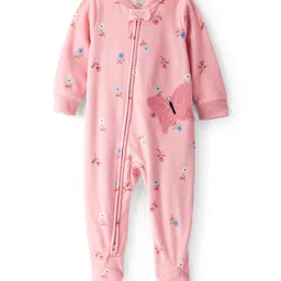 Carter's Full Sleeves Footed Sleepsuit with Butterfly Patch & Floral Print - Pink-image-82