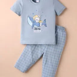 Tango Single Jersey Knit Half Sleeves Night Suit With Fish Print - Light Blue-picture-23