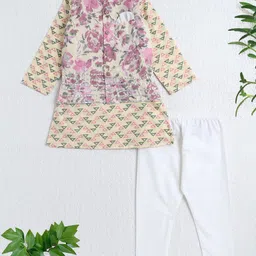 The Magic Wand Cotton Woven Full Sleeves Geometric Printed Kurta & Pyjama With Jacket Set - Yellow-picture-27
