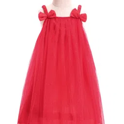 Babyhug Woven Sleeveless Shimmer Party A LineFrockWith Ruffles Bow Applique - Coral image 2