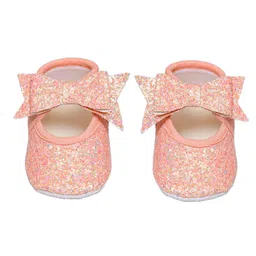 Daizy Bow Applique Detailed Sequins Embellished Slip On Booties - Peach image 3