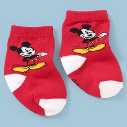 cute walk by babyhug Cutewalk By Babyhug Anti Bacterial Ankle Length Non Terry Socks Mickey Mouse Design Pack of 3 - Grey & Red image 3
