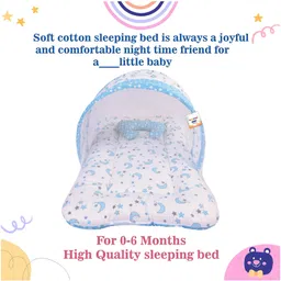 Babytoons Baby Bedding for New Born Mattress with Mosquito Net Sleeping Bag & Baby Nest Bed (0-6 Months) Blue image 3