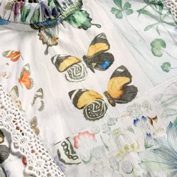 Hugsntugs Cotton Full Sleeves Butterfly Printed & Lace Embellished Printed Top - Off White image 4