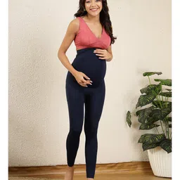 Zelena Solid High Waist Leggings - Navy Blue image 4