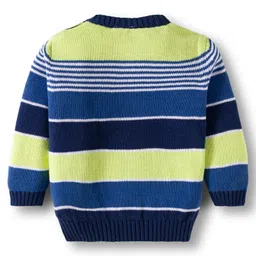 Babyhug Knit Full Sleeves Pull Over Sweater Set with Stripes & Cap - Navy Blue image 3