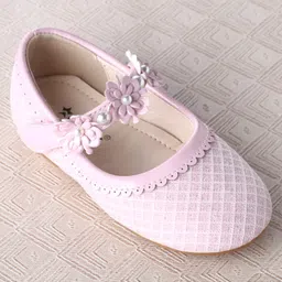 Cute Walk by Babyhug Velcro Closure Ballerina With Floral Applique & Checks Design - Pink image 3