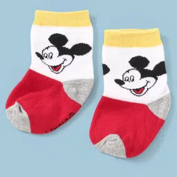 cute walk by babyhug Cutewalk By Babyhug Anti Bacterial Ankle Length Non Terry Socks Mickey Mouse Design Pack of 3 - Grey & Red image 4