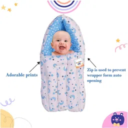 Babytoons Baby Bedding for New Born Mattress with Mosquito Net Sleeping Bag & Baby Nest Bed (0-6 Months) Blue image 4