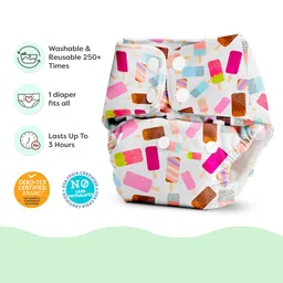 BASIC for Baby Reusable Cloth Diapers for Babies l Adjustable & Washable l 3M - 3Y l Rash Free Diaper - Icecream image 4