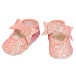 Daizy Bow Applique Detailed Sequins Embellished Slip On Booties - Peach image 5