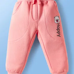Mark & Mia Cotton Knit Full Sleeves Hooded Sweatshirt & Joggers with Bear Print & Bow Detailing - Pink & White image 4