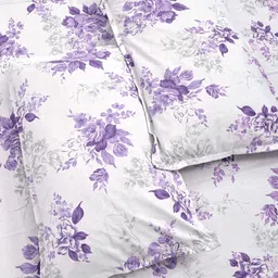 FABINALIV Purple & White Floral Printed 300 TC Cotton King Bedsheet Set 2.50 m x 2.25 m image 4
