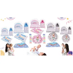 Babytoons Baby Bedding for New Born Mattress with Mosquito Net Sleeping Bag & Baby Nest Bed (0-6 Months) Blue image 5