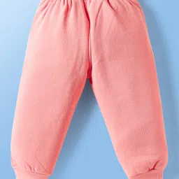 Mark & Mia Cotton Knit Full Sleeves Hooded Sweatshirt & Joggers with Bear Print & Bow Detailing - Pink & White image 5