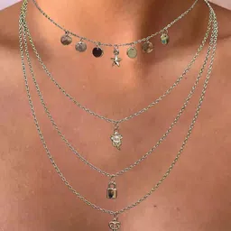 Grace Collections Women Gold-Toned Layered Chain Necklace with Pendants-image-46
