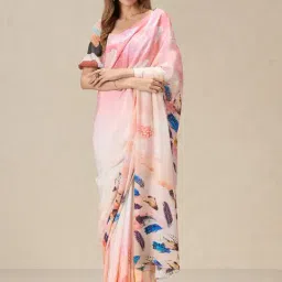 navyasa by liva Pink Printed Saree With Unstitched Blouse-picture-12