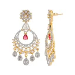 Voylla Gold Sparkling Elegance Royal Rajwada American Diamond Chand Bali Earrings image 3