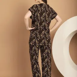 Kanvin Brown Cotton Printed Top Pyjamas Set image 2