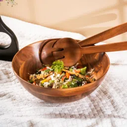 S. G. Home Brown Salad Bowl With Fork & Spoon image 2