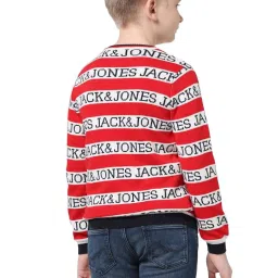 Jack & Jones Junior Mars Red & White Cotton Printed Full Sleeves Sweater image 2