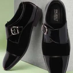 Fausto Men's Black Monk Shoes-picture-36