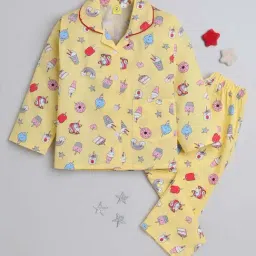 The Magic Wand Kids Yellow Cotton Printed Full Sleeves Shirt Set-image-81