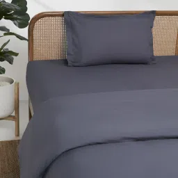 Westside Home Grey Solid Single Bed Fitted Sheet and Pillowcase Set image 2
